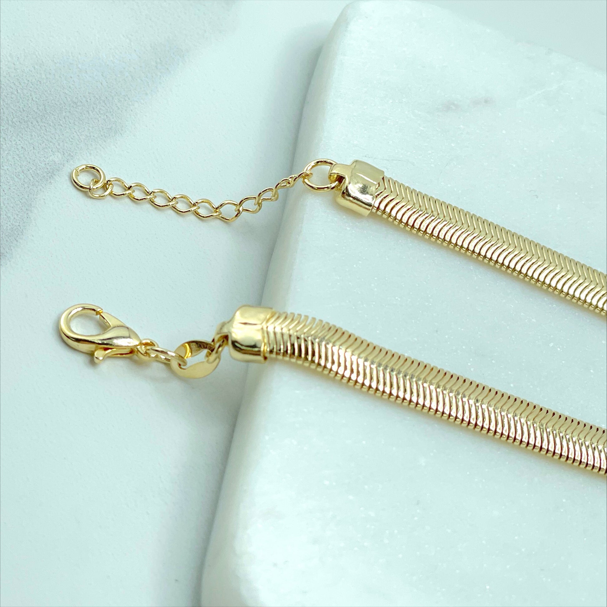 18k Gold Filled Fancy 5 mm Snake Herringbone Chain 16'' or 18'' with Extender, 7.5'' to 8.5''Bracelet Set, Wholesale Jewelry Making Supplies