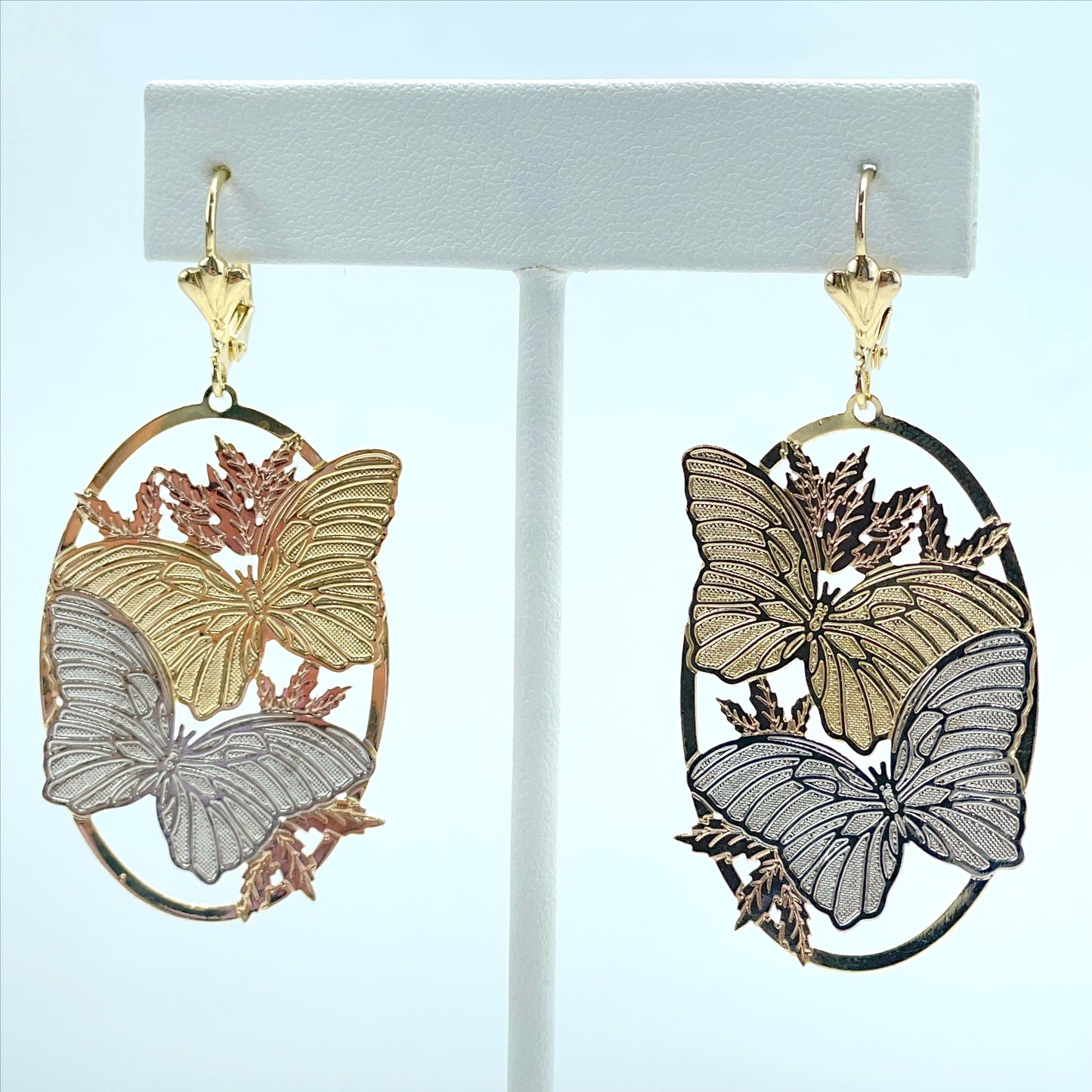 18k Gold Filled Three Tone Butterfly Shape Earrings, Cutie Vintage Earrings, Wholesale Jewelry Making Supplies