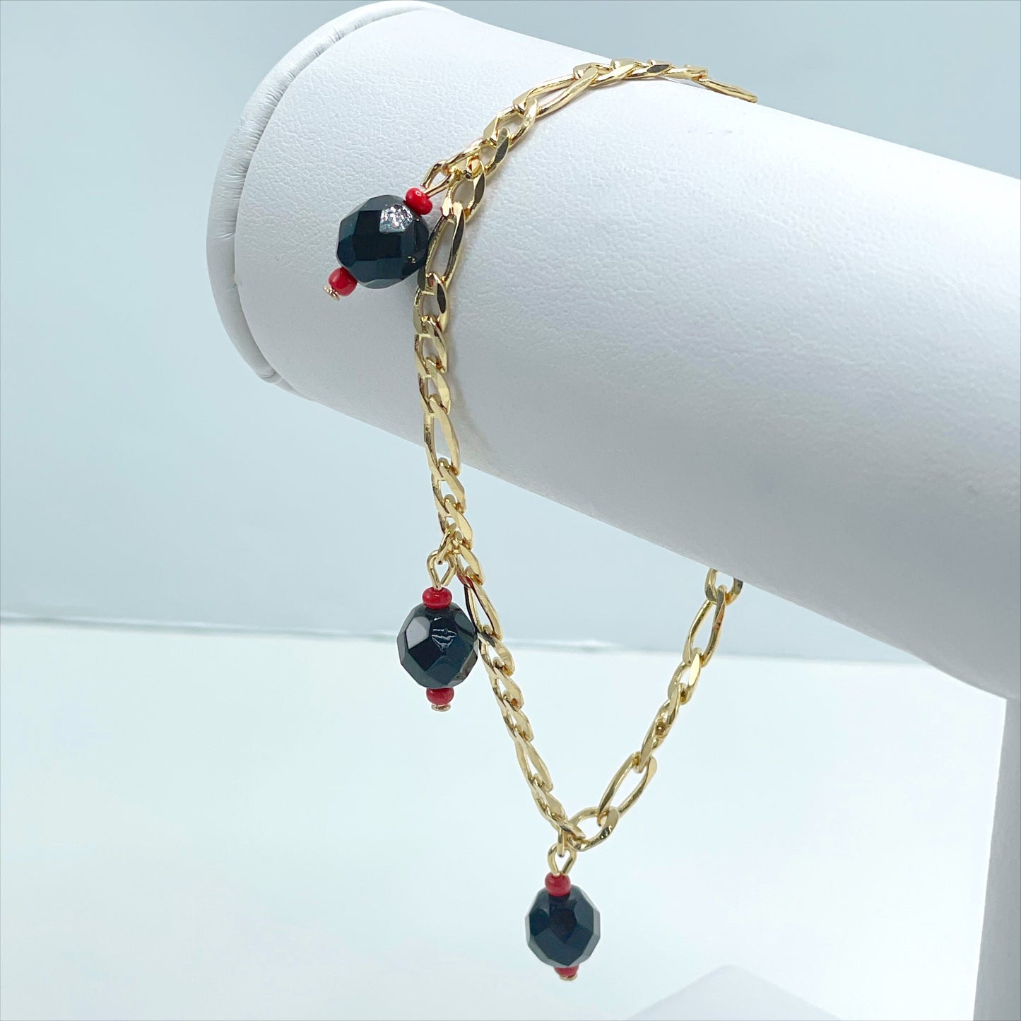 18k Gold Filled Figaro Link 5mm, Black and Red Beads, Tornasol, Litmus  Bracelet, Lucky & Protection, Wholesale Jewelry Making Supplies