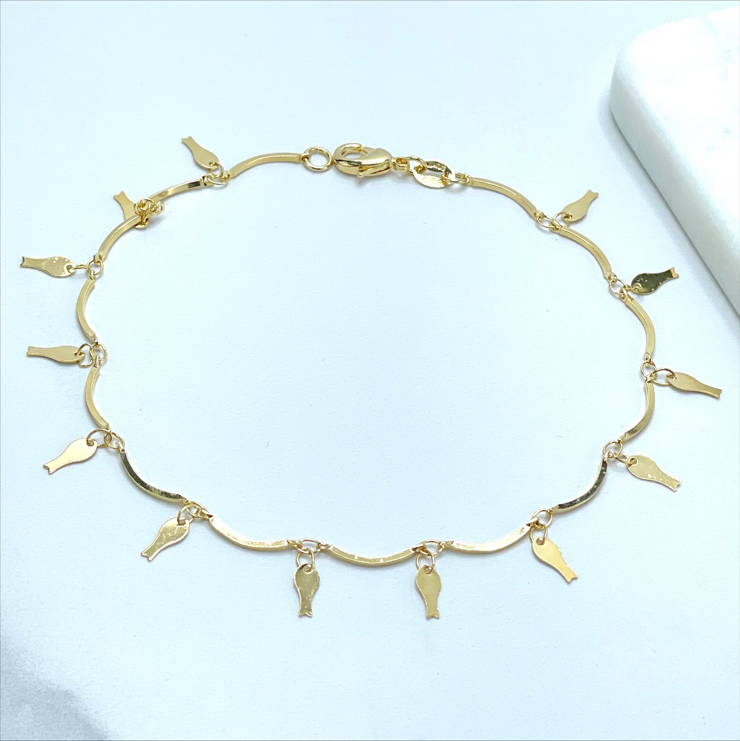18k Gold Filled Wave Link, Key Charms Anklet Wholesale Jewelry Supplies