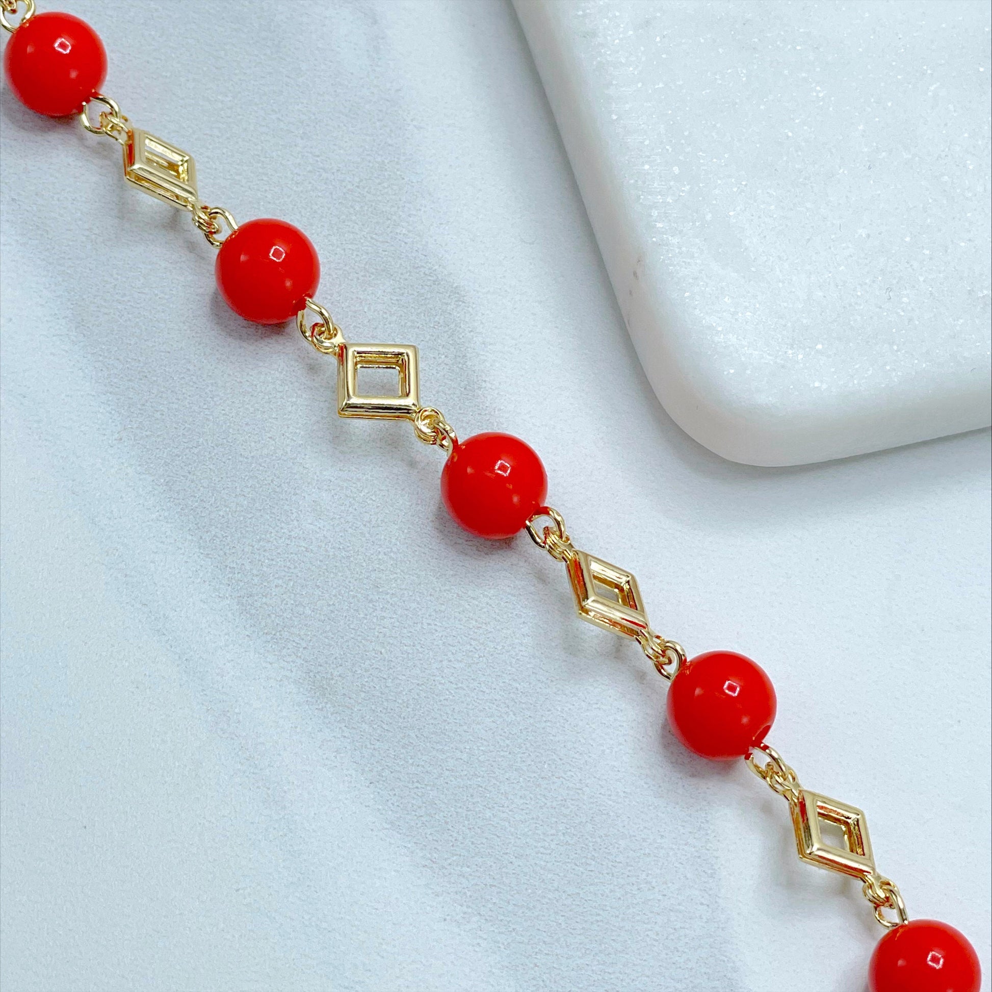 18k Gold Filled 8mm Triangle, Orange Beads Balls, Bracelet or Earrings as a Set Wholesale Jewelry Supplies