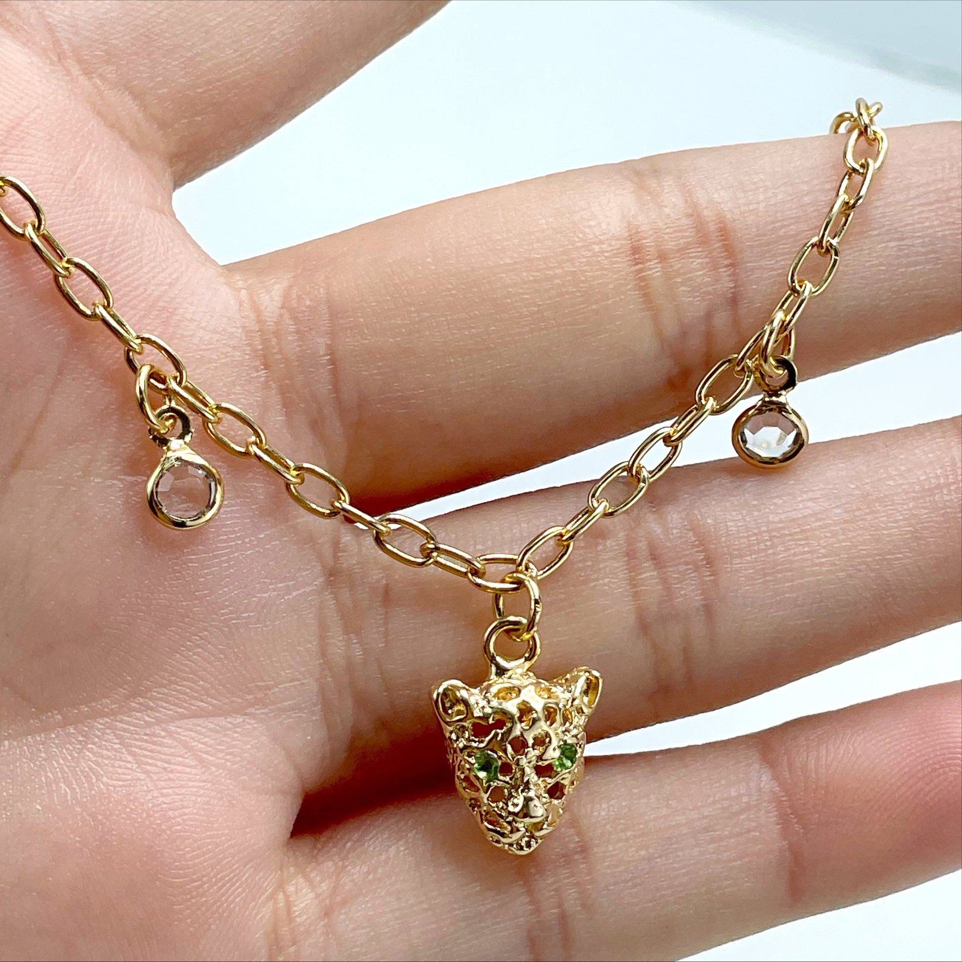 18k Gold Filled Micro Cubic Zirconia with Cutie Panther Head Shape Stud Earrings or Bracelet as a Set, Wholesale Jewelry Making Supplies