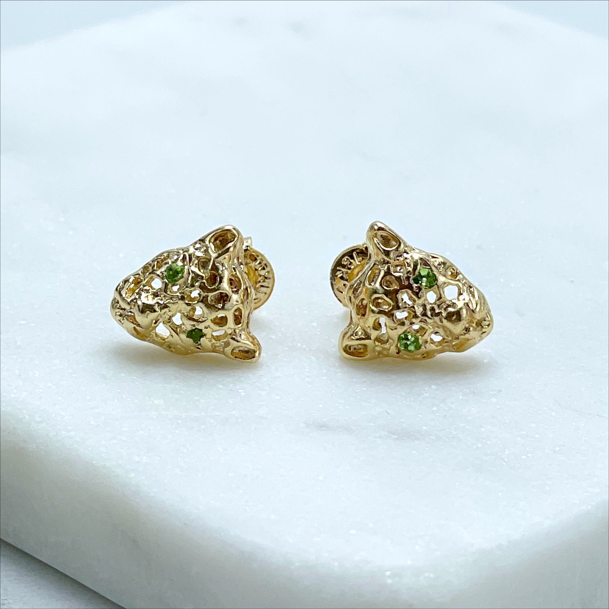 18k Gold Filled Micro Cubic Zirconia with Cutie Panther Head Shape Stud Earrings or Bracelet as a Set, Wholesale Jewelry Making Supplies