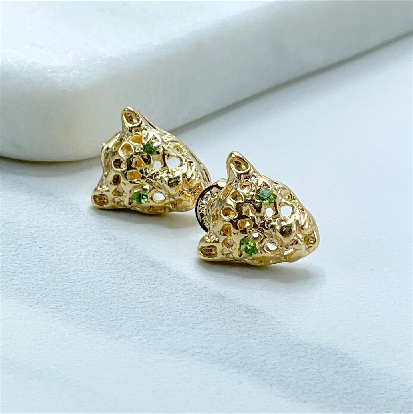 18k Gold Filled Micro Cubic Zirconia with Cutie Panther Head Shape Stud Earrings Wholesale Jewelry Making Supplies