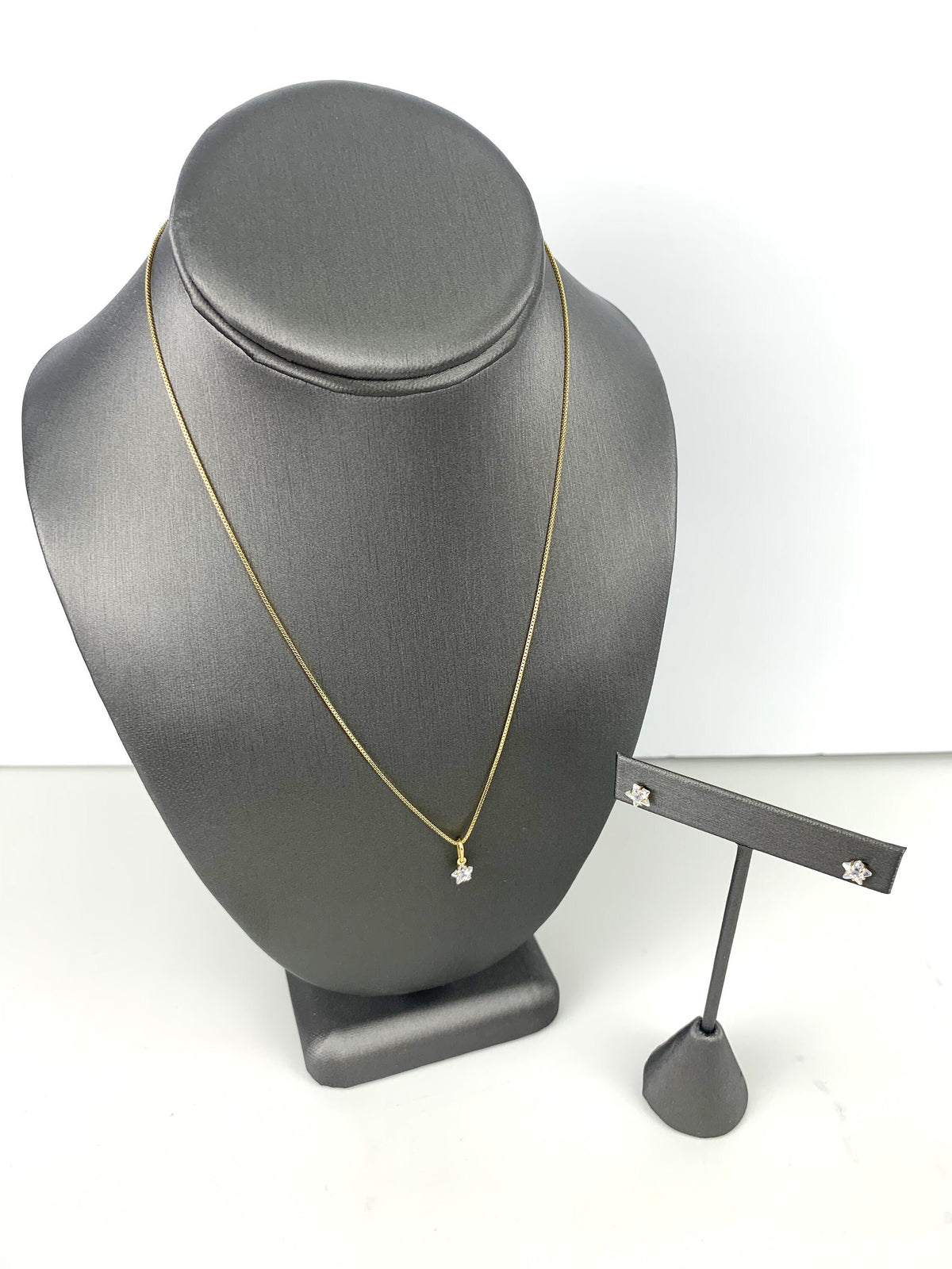 18k Gold Filled 1mm Box Chain with Pettie Clear Cubic Zirconia Star Shape Design Charm & Earrings Set, Wholesale Jewelry Making Supplies