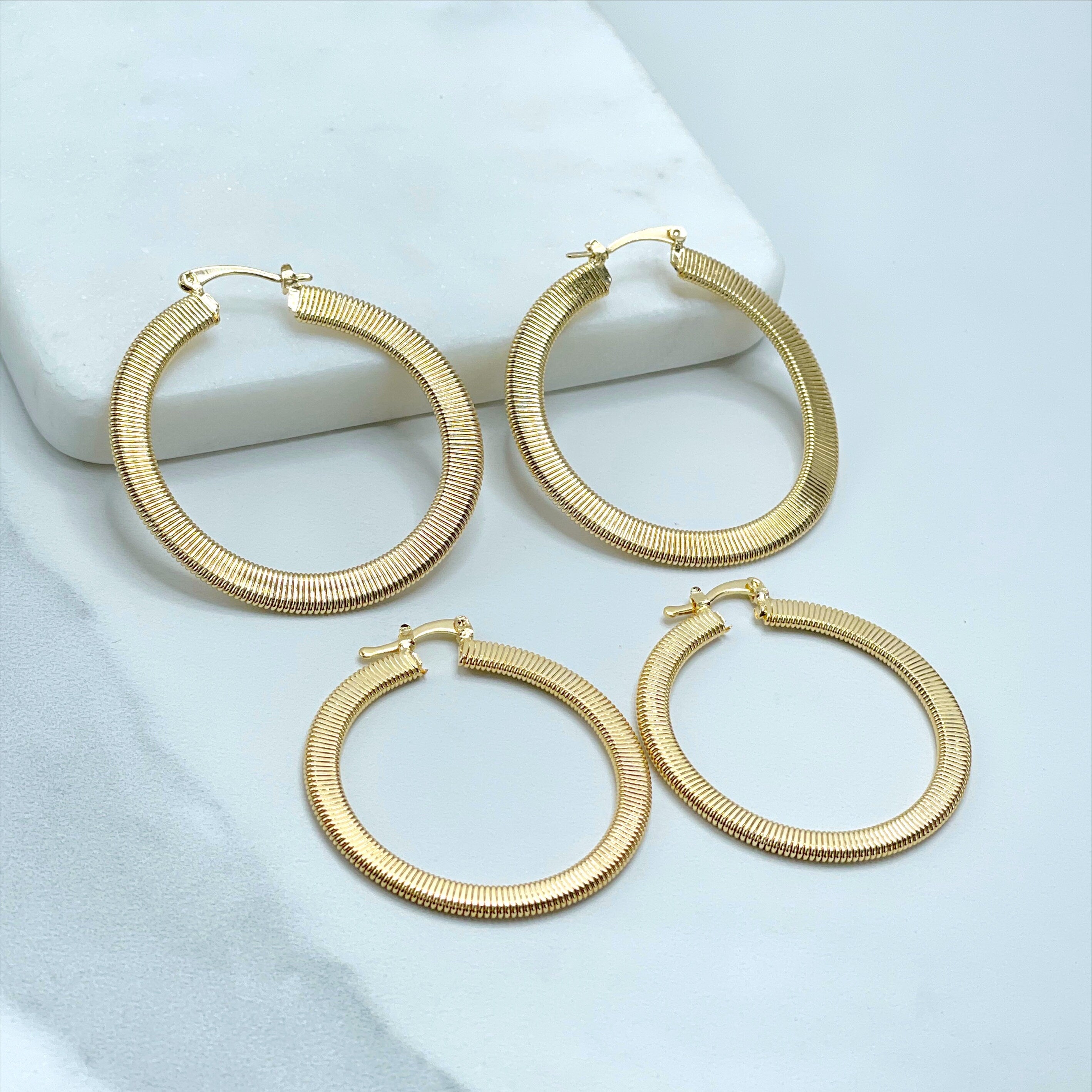 18K Gold Filled 45mm or 39mm Textured Hoops Earrings, Match Herringbone Design Wholesale Jewelry Making Supplies 39