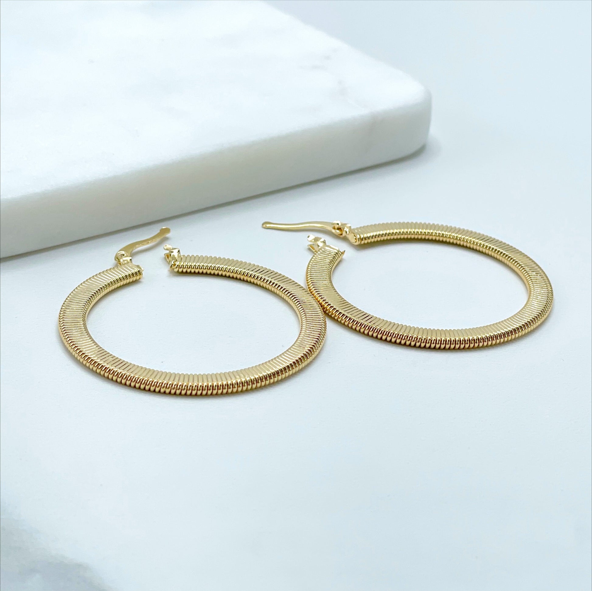 18k Gold Filled 45mm or 39mm Textured Hoops Earrings, Match Herringbone Design Wholesale Jewelry Making Supplies