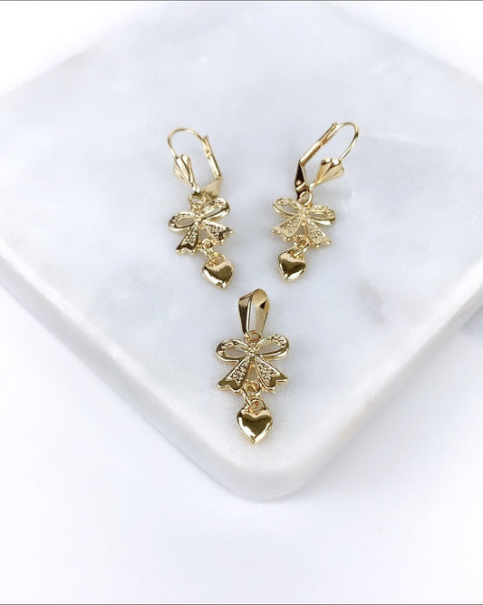 18k Gold Filled Ribbon with Heart Charm, Earrings and Pendant Set  Wholesale Jewelry Supplies