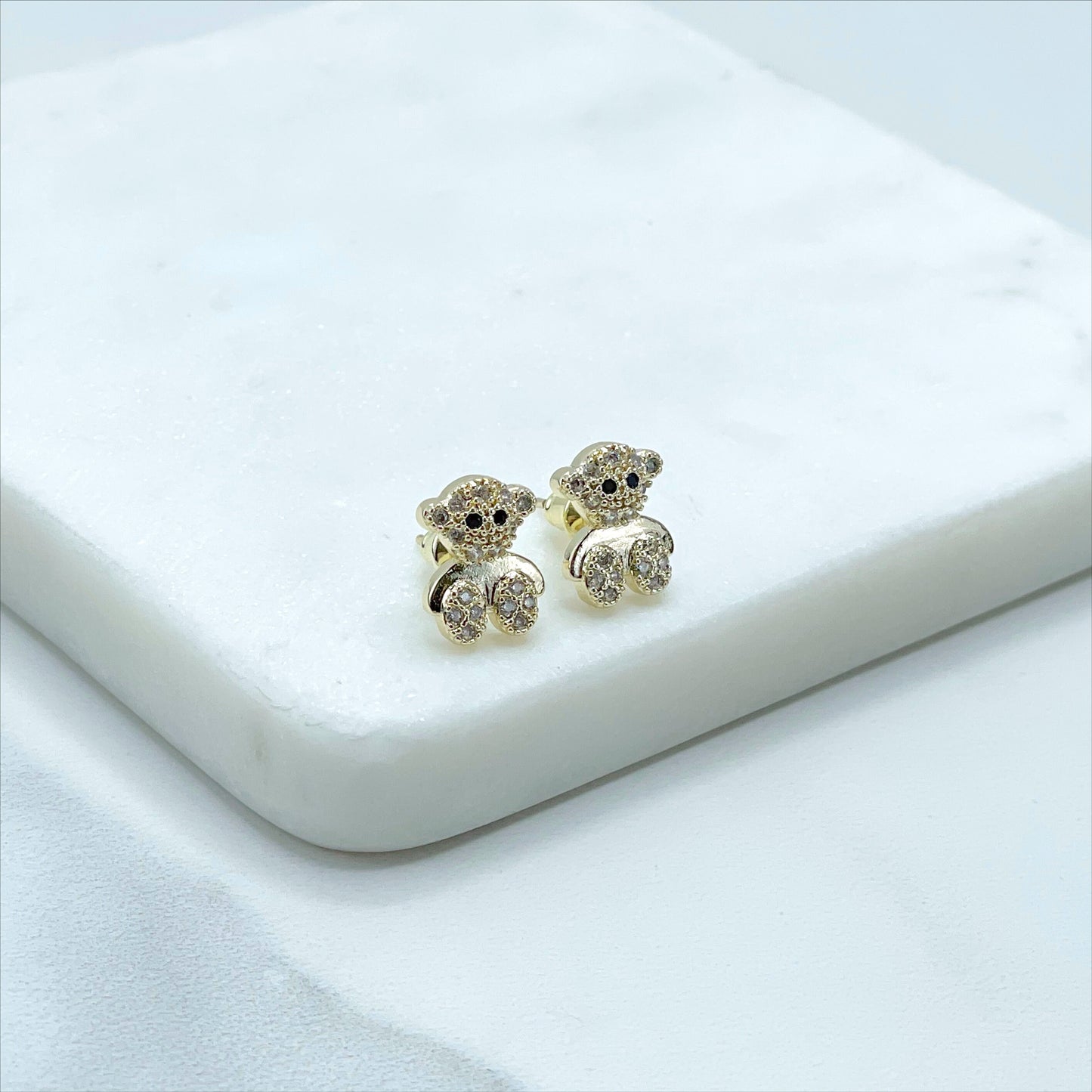18k Gold Filled Micro Pave Cubic Zirconia with Cutie Small Bear Shape Stud Earrings Wholesale Jewelry Making Supplies