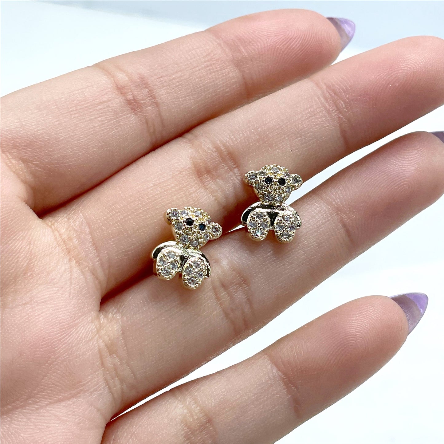 18k Gold Filled Micro Pave Cubic Zirconia with Cutie Small Bear Shape Stud Earrings Wholesale Jewelry Making Supplies