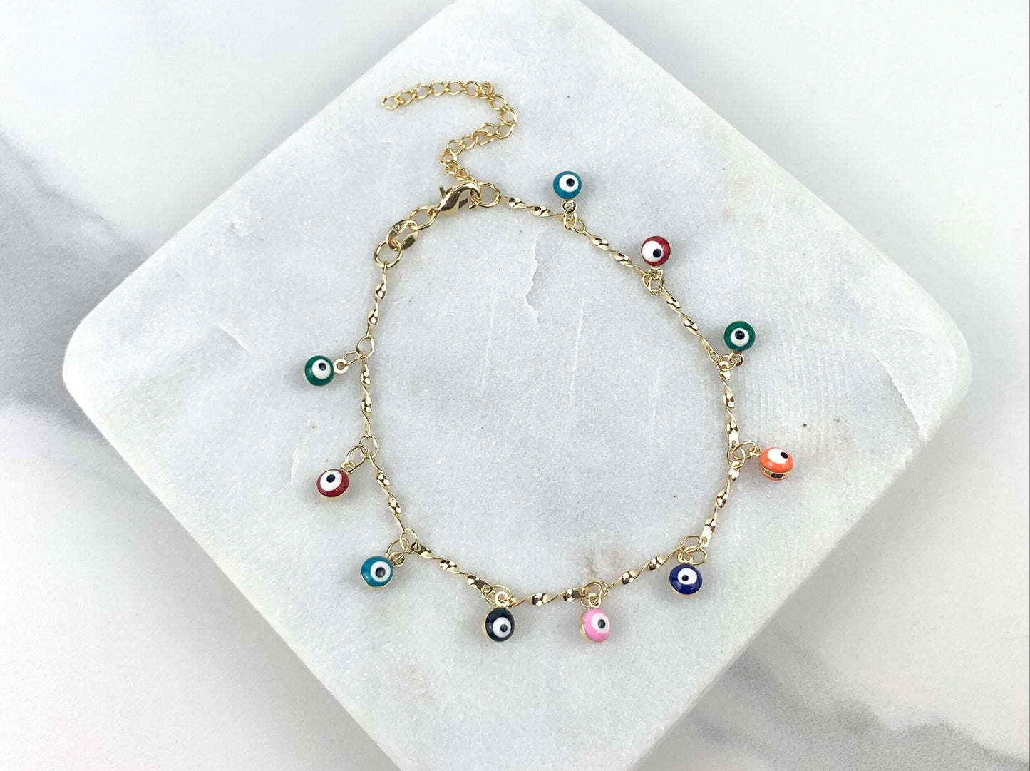 18k Gold Filled Colorful Evil Eye Charm Bracelet Multicolor Greek Eye Charms Wholesale Jewelry Making Supplies