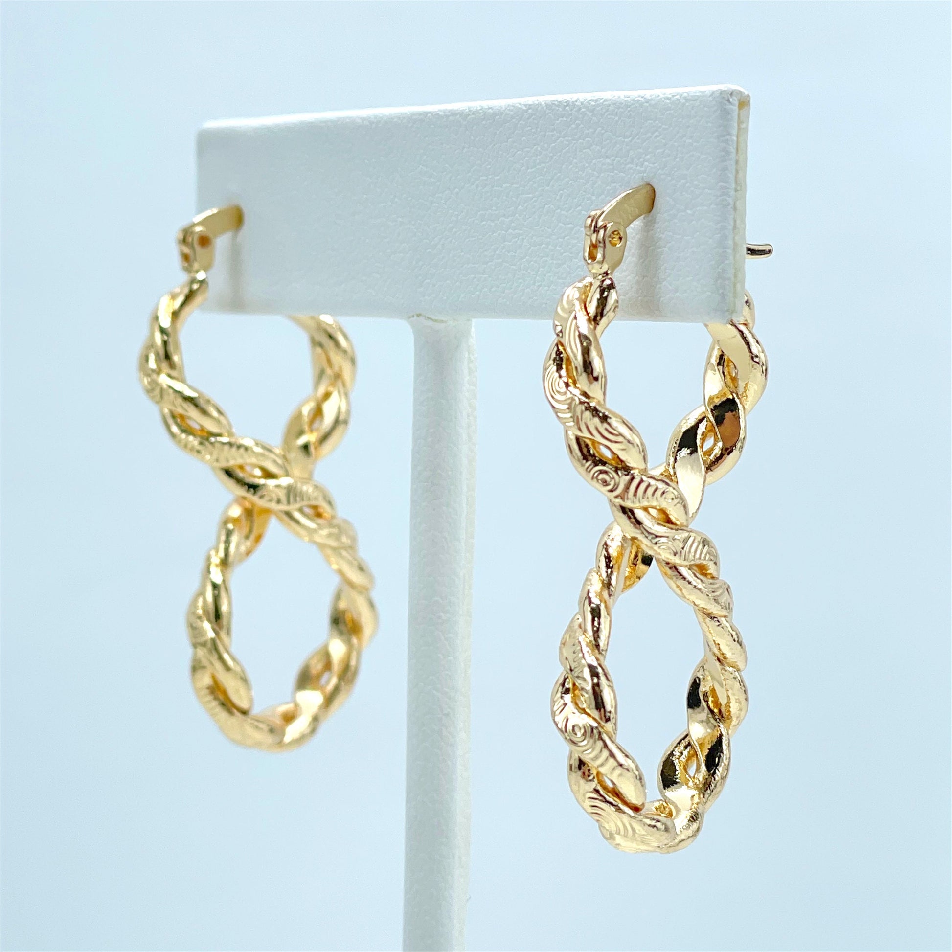 18k Gold Filled 40mm Textured Infinity Twisted Dangle Earrings, 4mm Thickness, Wholesale Jewelry Making Supplies