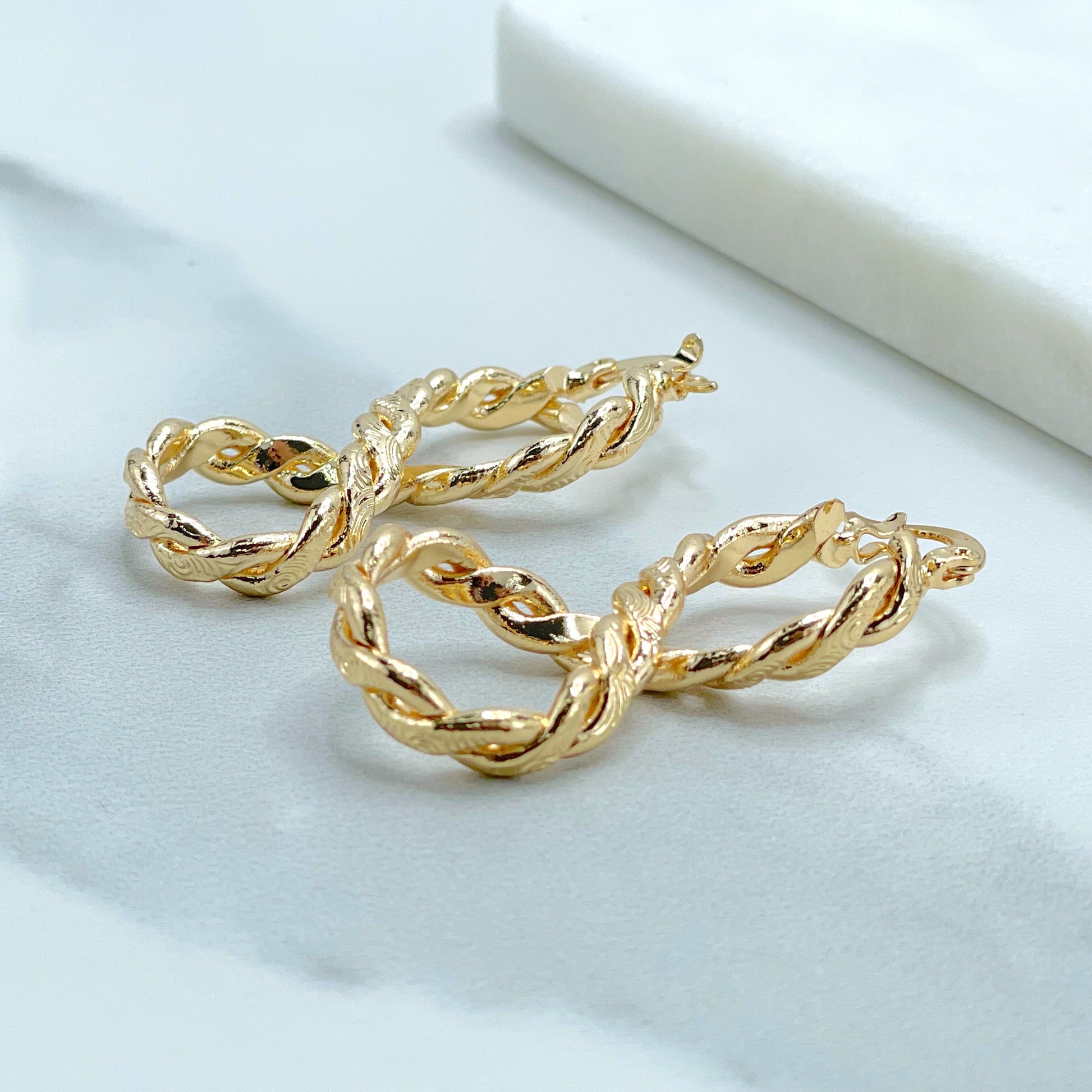 18k Gold Filled 40mm Textured Infinity Twisted Dangle Earrings, 4mm Thickness, Wholesale Jewelry Making Supplies