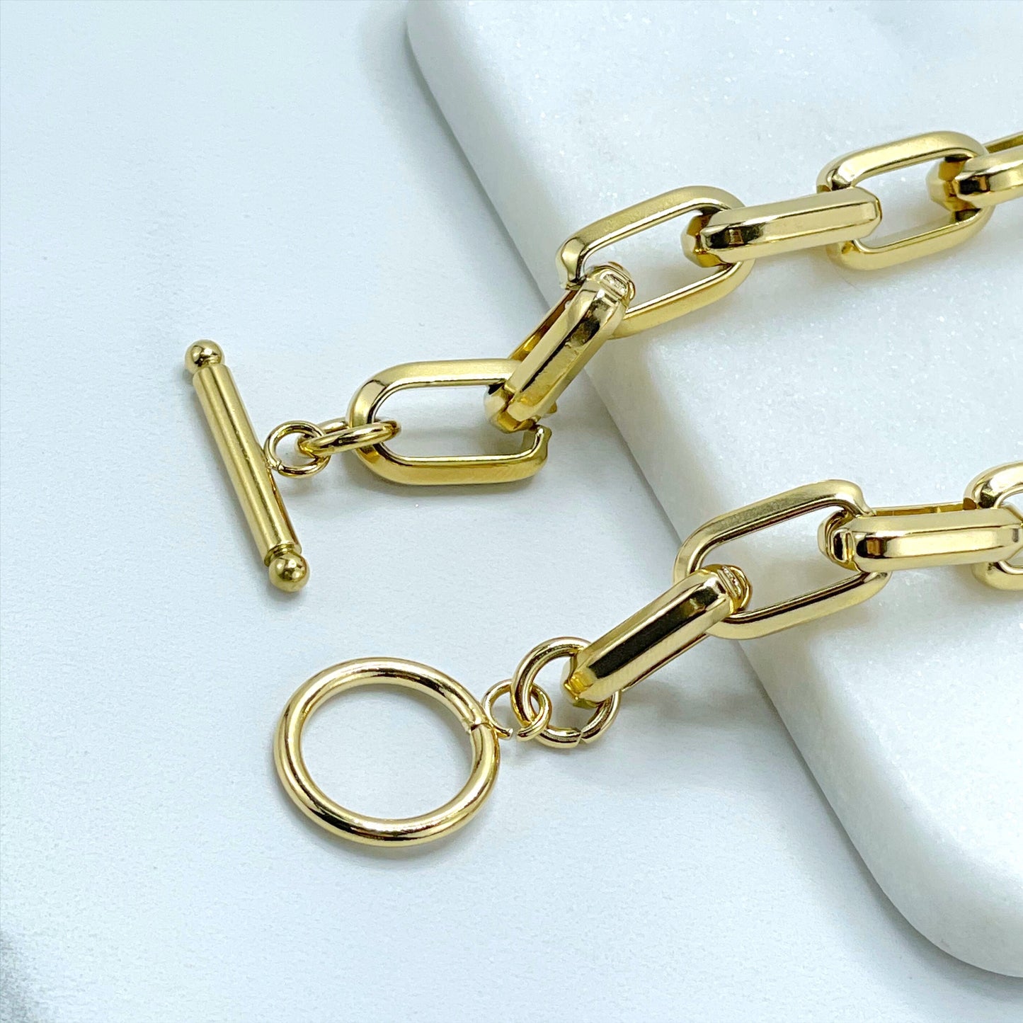 Gold Plated in Stainless Spring Clasp 10mm Curb Link Bracelet, 8 or 9 Inches, Wholesale Jewelry Making Supplies