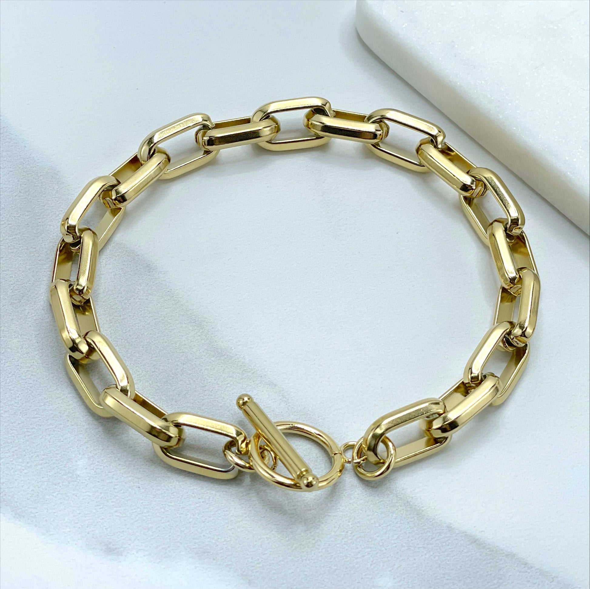 Gold Plated in Stainless Spring Clasp 10mm Curb Link Bracelet, 8 or 9 Inches, Wholesale Jewelry Making Supplies