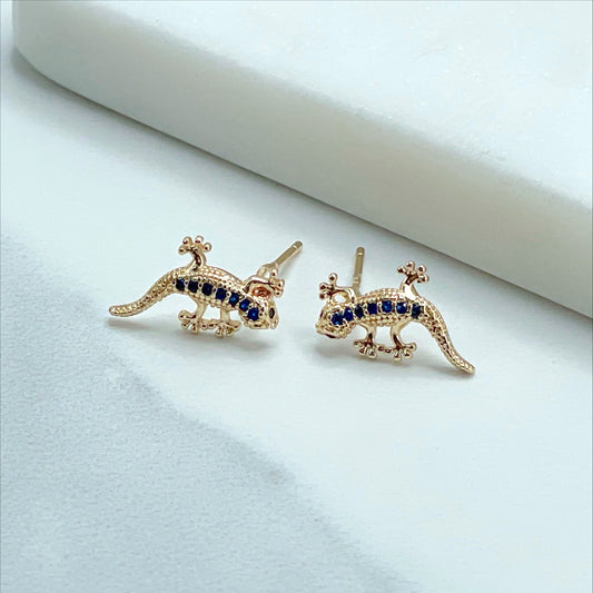 18k Gold Filled Fancy CZ Blue Cubic Zirconia Lizard Stud Earrings Wholesale Jewelry Supplies
