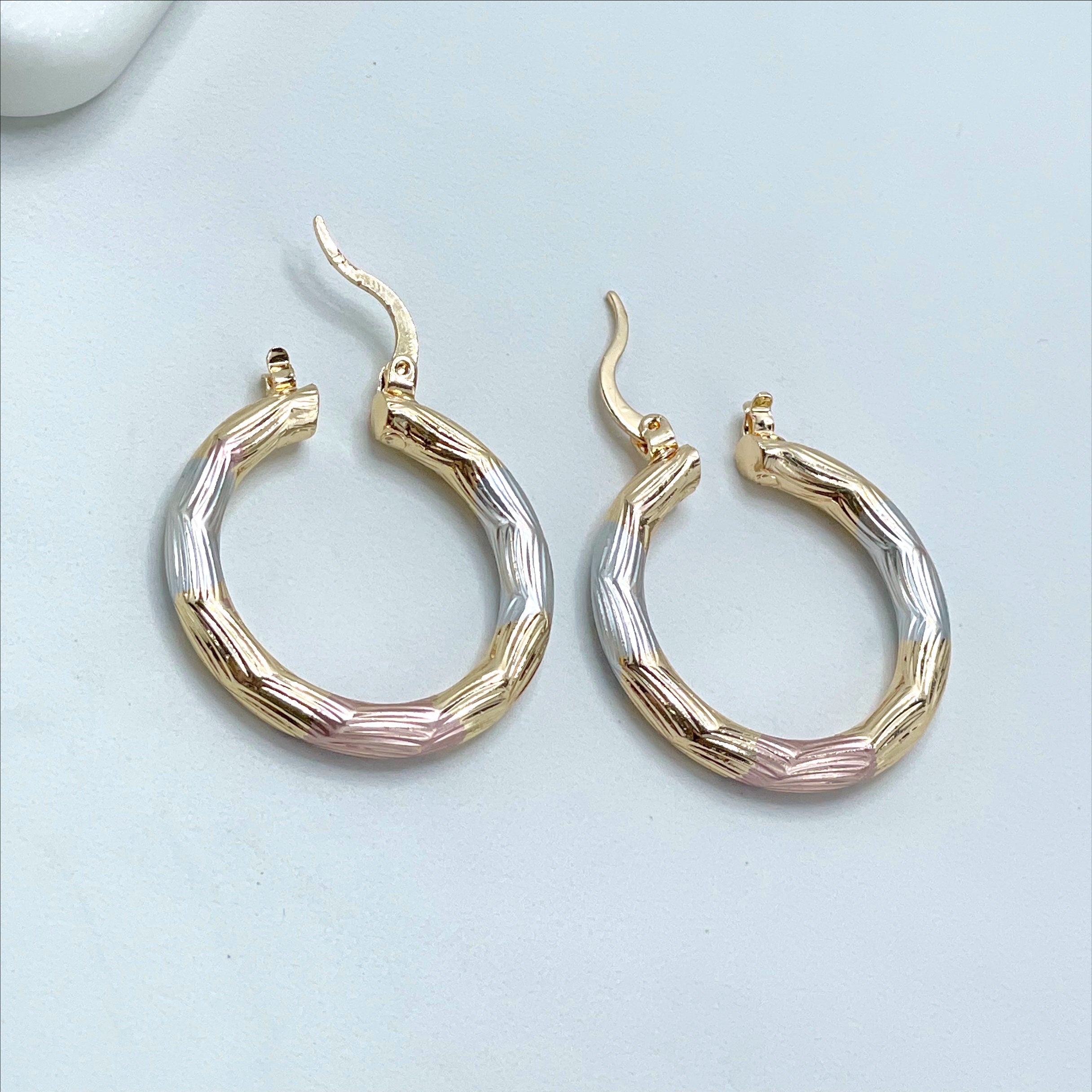 18k Gold Filled Three Tone, Tri Color 30mm Textured Hoop Earrings, 4mm  Thickness Wholesale Jewelry Making Supplies