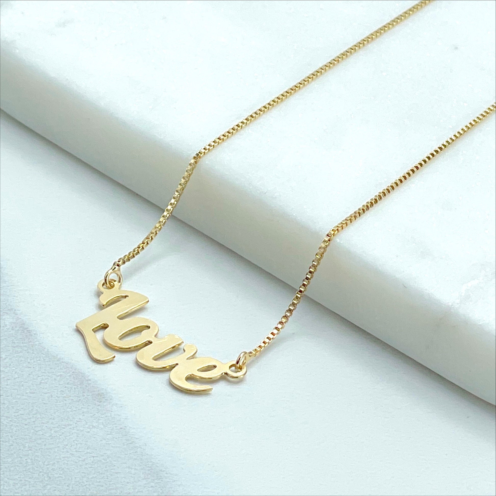 18k Gold Filled 1mm Box Chain Necklace with "LOVE" Word Letters Charm, Wholesale Jewelry Making Supplies