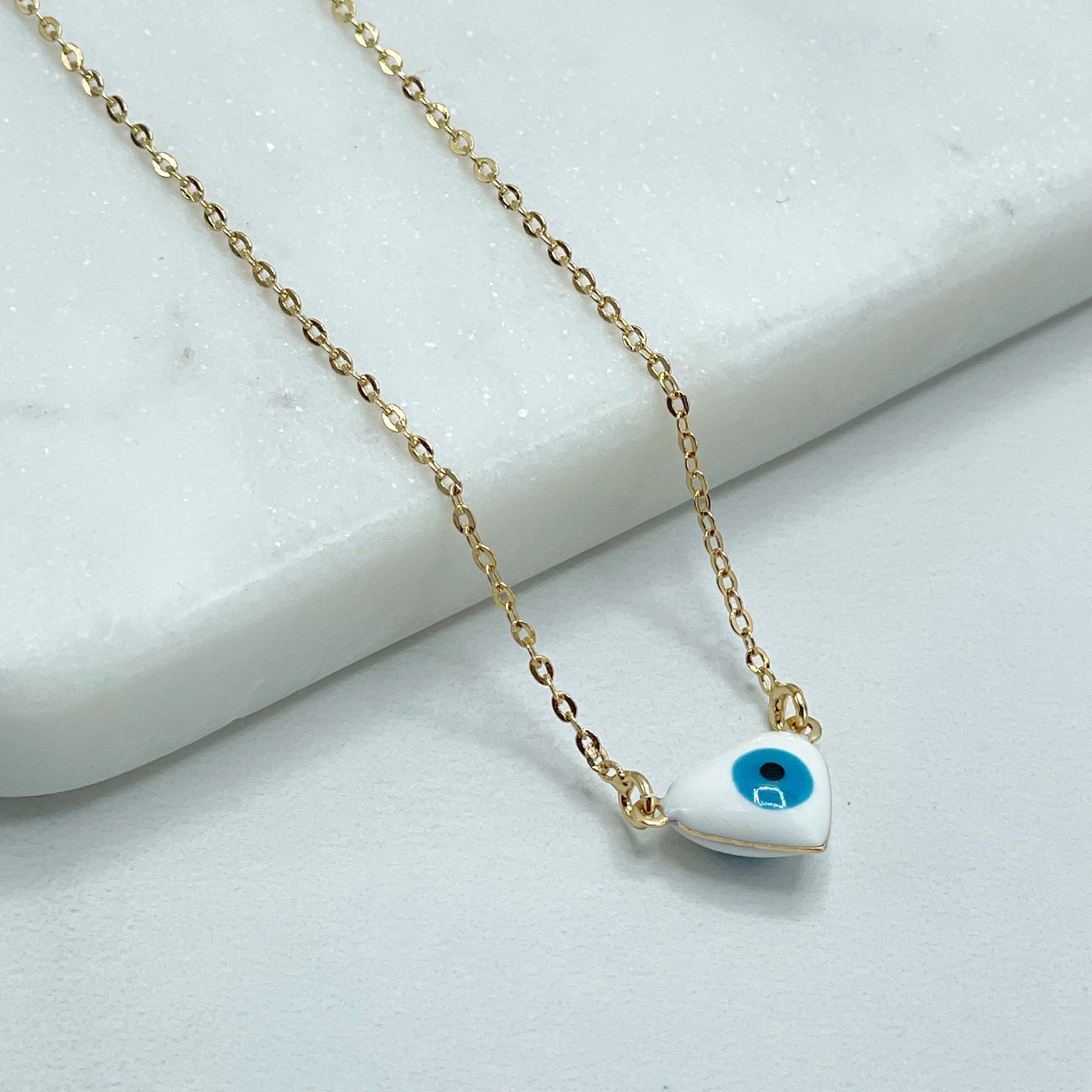 18k Gold Filled 1mm Rolo Chain Necklace with Greek Eye, Evil Eyes Pendant Charms, Protection & Lucky, for Wholesale and Jewelry Supplies