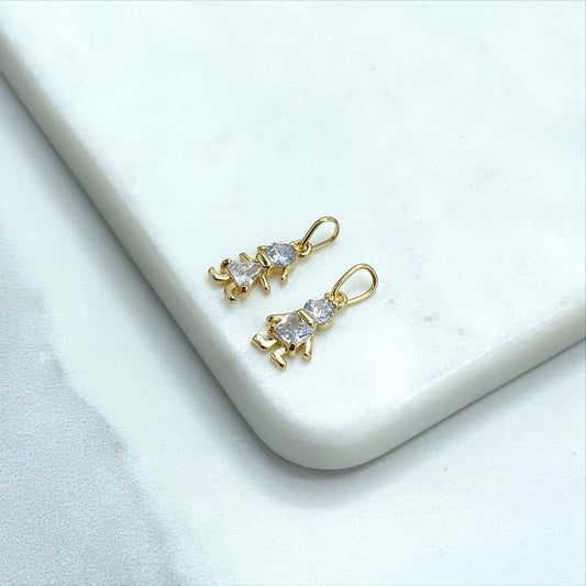 18k Gold Filled with Cubic Zirconia Boy or Girl Shape Pendant Charms, Wholesale Jewelry Making Supplies