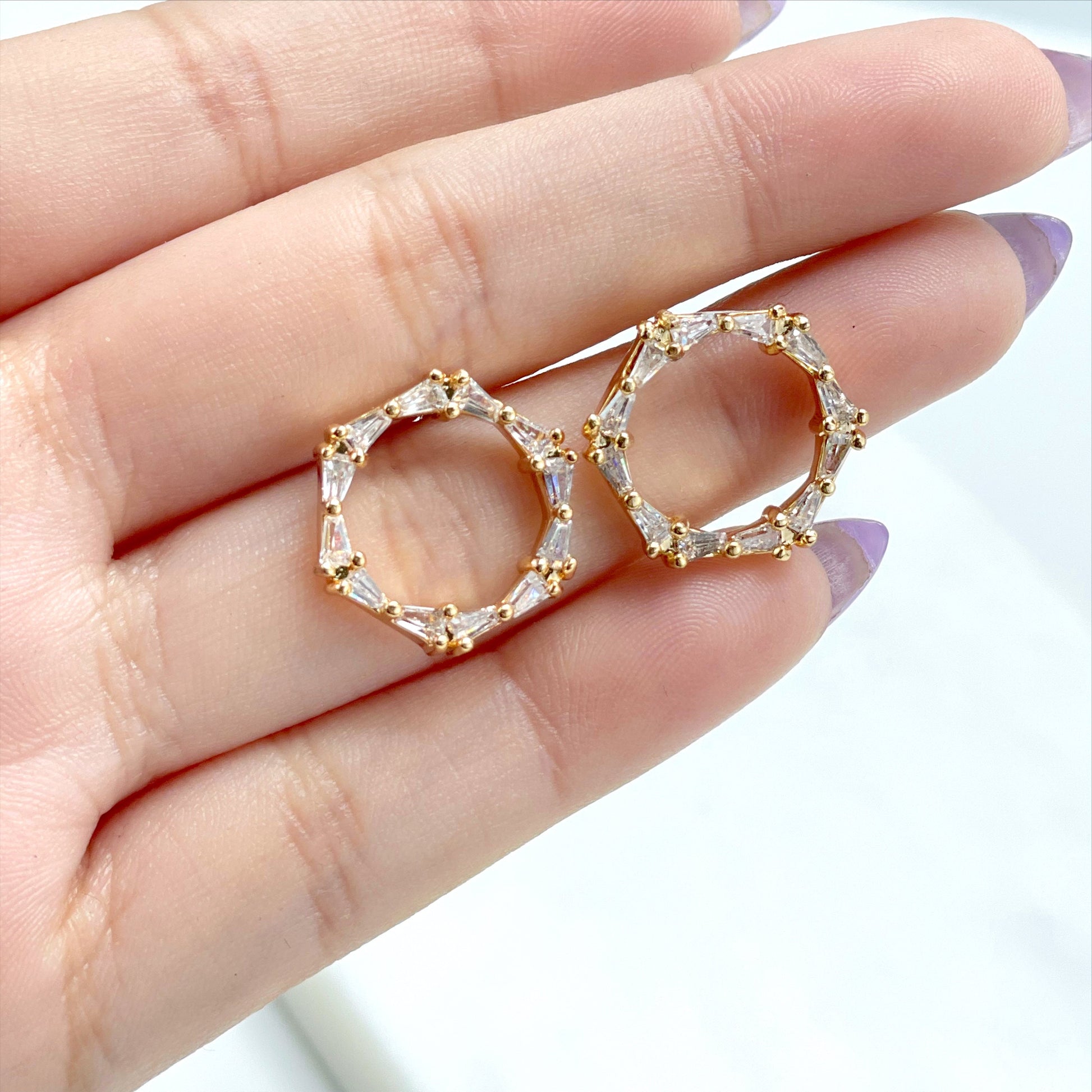 18k Gold Filled Fancy CZ Cubic Zirconia Circle Stud Earrings Wholesale Jewelry Supplies