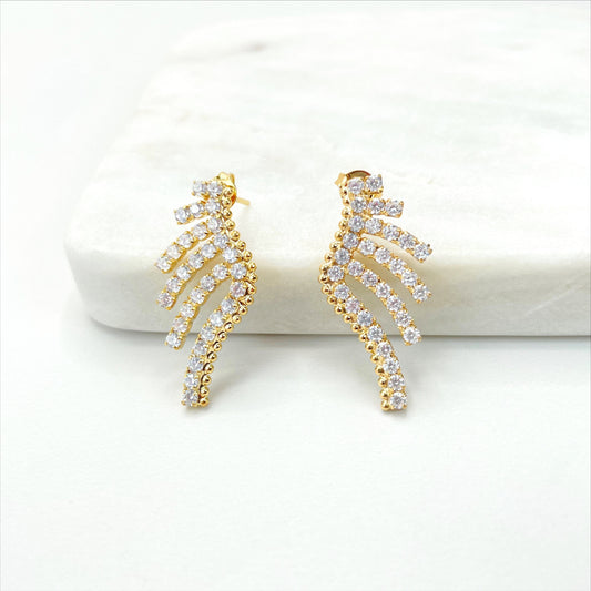 18k Gold Filled 30mm Micro Pave Cubic Zirconia Wings Earrings Wholesale Jewelry Making Supplies