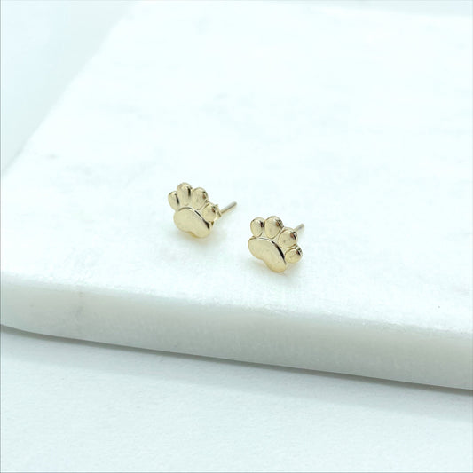 18k Gold Filled Delicate Pet Fingerprint, Puppy Cat Paw, Heart-Shaped Cat Dog Paw Print Stud Earrings, Wholesale Jewelry Making Supplies