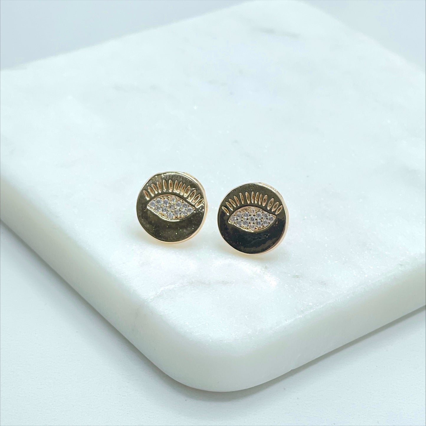 18k Gold Filled Eyes Cubic Zirconia Circle Stud Earrings Wholesale Jewelry Supplies
