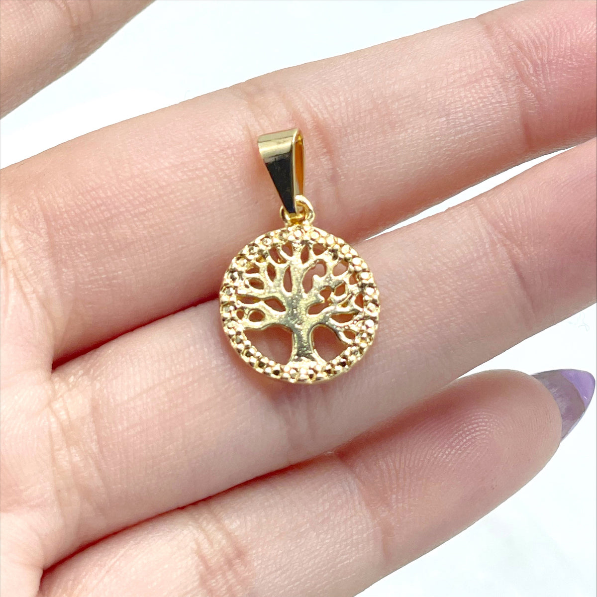 18k Gold Filled Tiny Tree of Life Vida, 13mm Cabala Charms Pendant Wholesale Jewelry Making Supplies