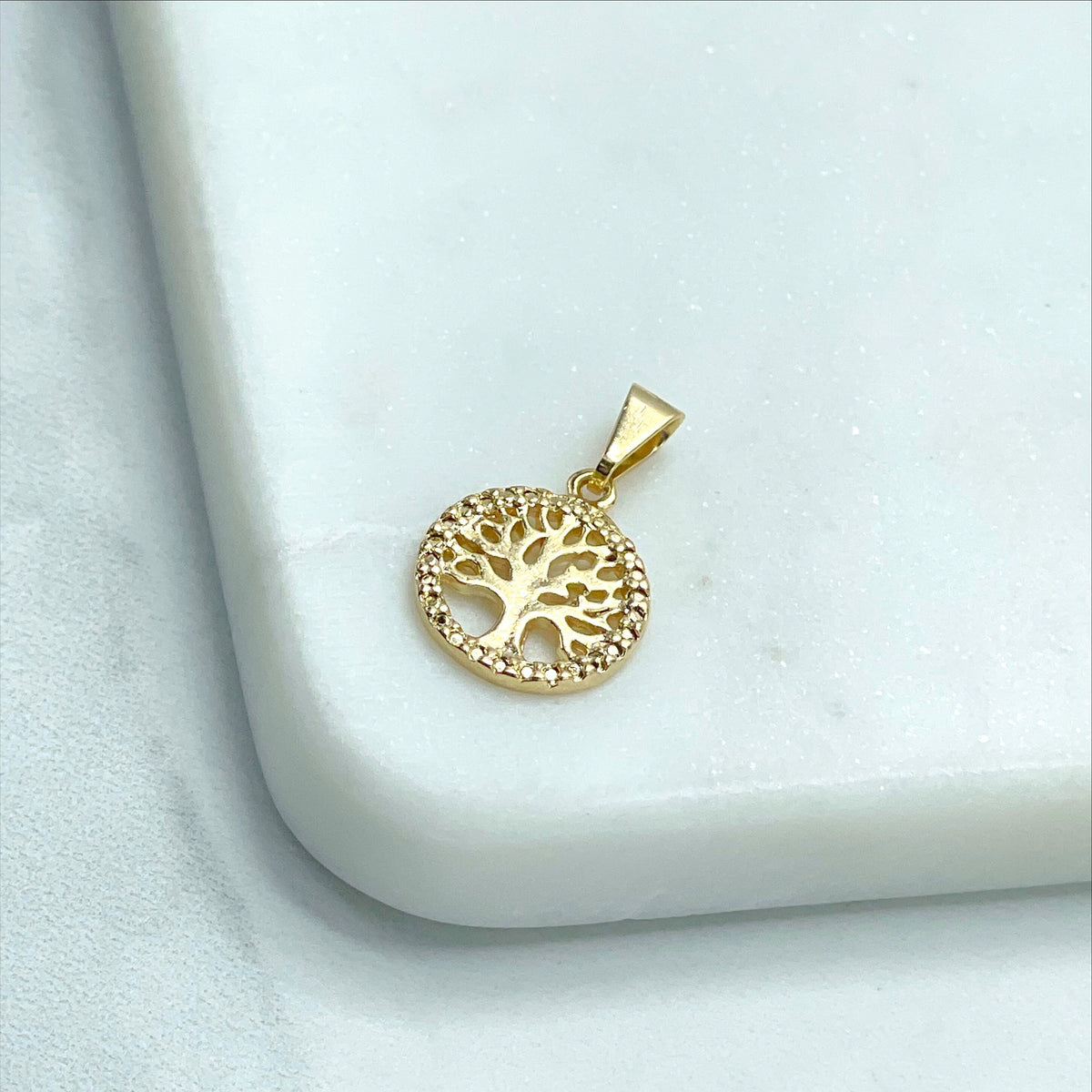 18k Gold Filled Tiny Tree of Life Vida, 13mm Cabala Charms Pendant Wholesale Jewelry Making Supplies