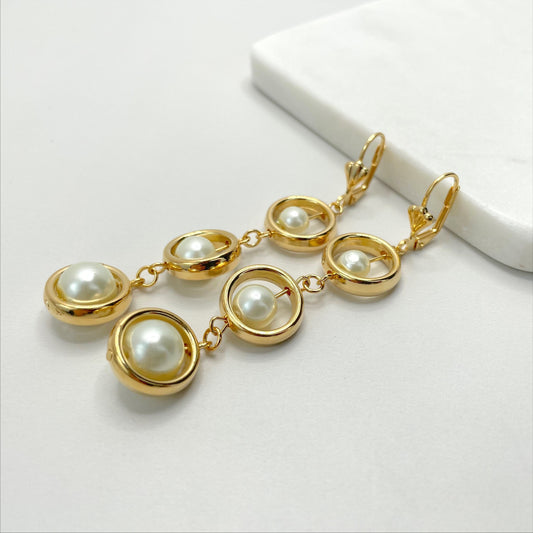 18k Gold Filled 77mm Dangle Drop Earrings with Simulated Pearls Balls Wholesale Jewelry Making Supplies