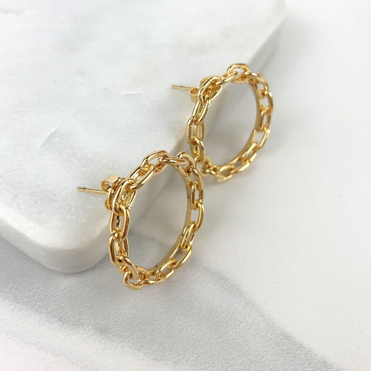 18k Gold Filled, 29mm Link Chain Style Hoop Earrings Featuring Push Back Closure Wholesale Jewelry Making Supplies