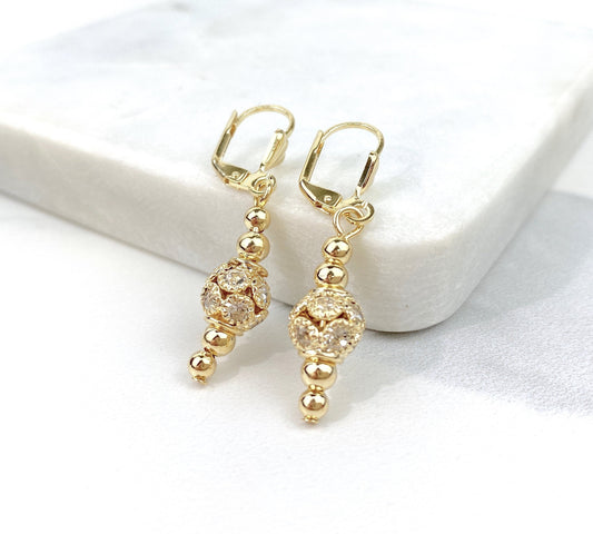 18k Gold Filled Cubic Zirconia Ball Dangle Lever Back Earrings , Wholesale Jewelry Making Supplies