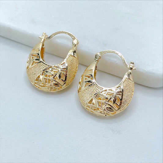 18k Gold Filled 24mm Filigree Basket Hoop Earrings, 11mm Thickness, Wholesale Jewelry Making Supplies
