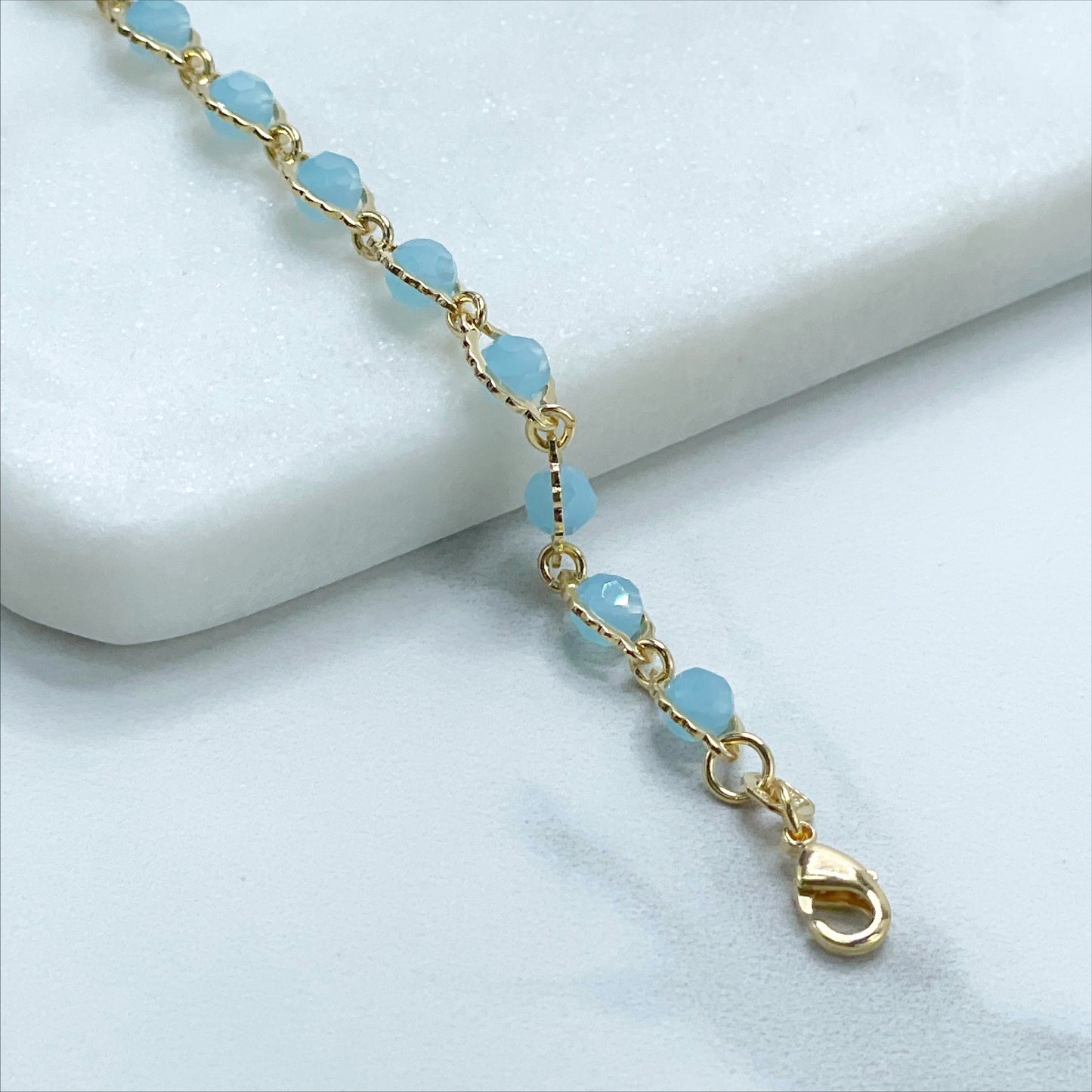 18k Gold Filled Fancy 6mm Sky Blue Bracelet, Wholesale Jewelry Supplies