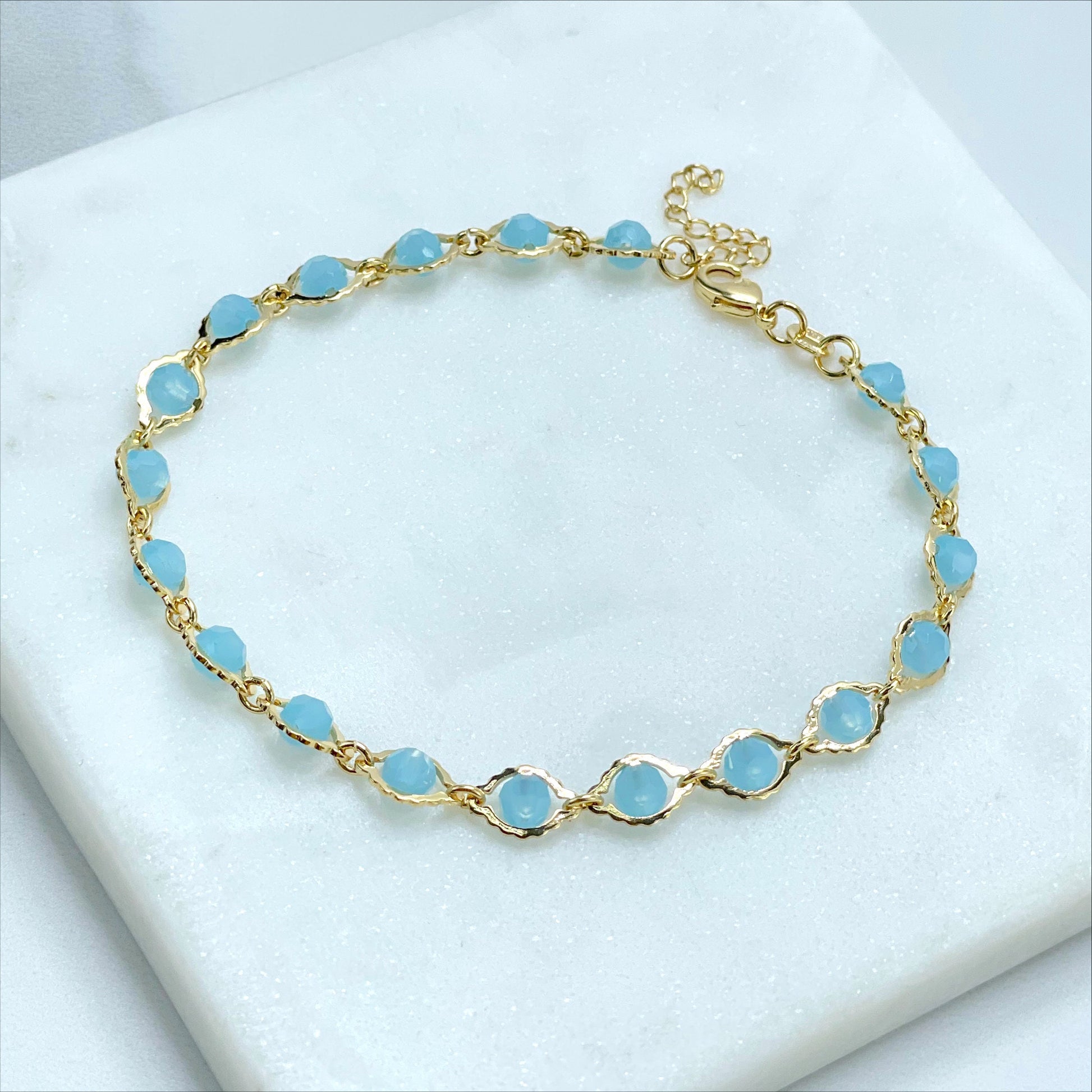 18k Gold Filled Fancy 6mm Sky Blue Bracelet, Wholesale Jewelry Supplies