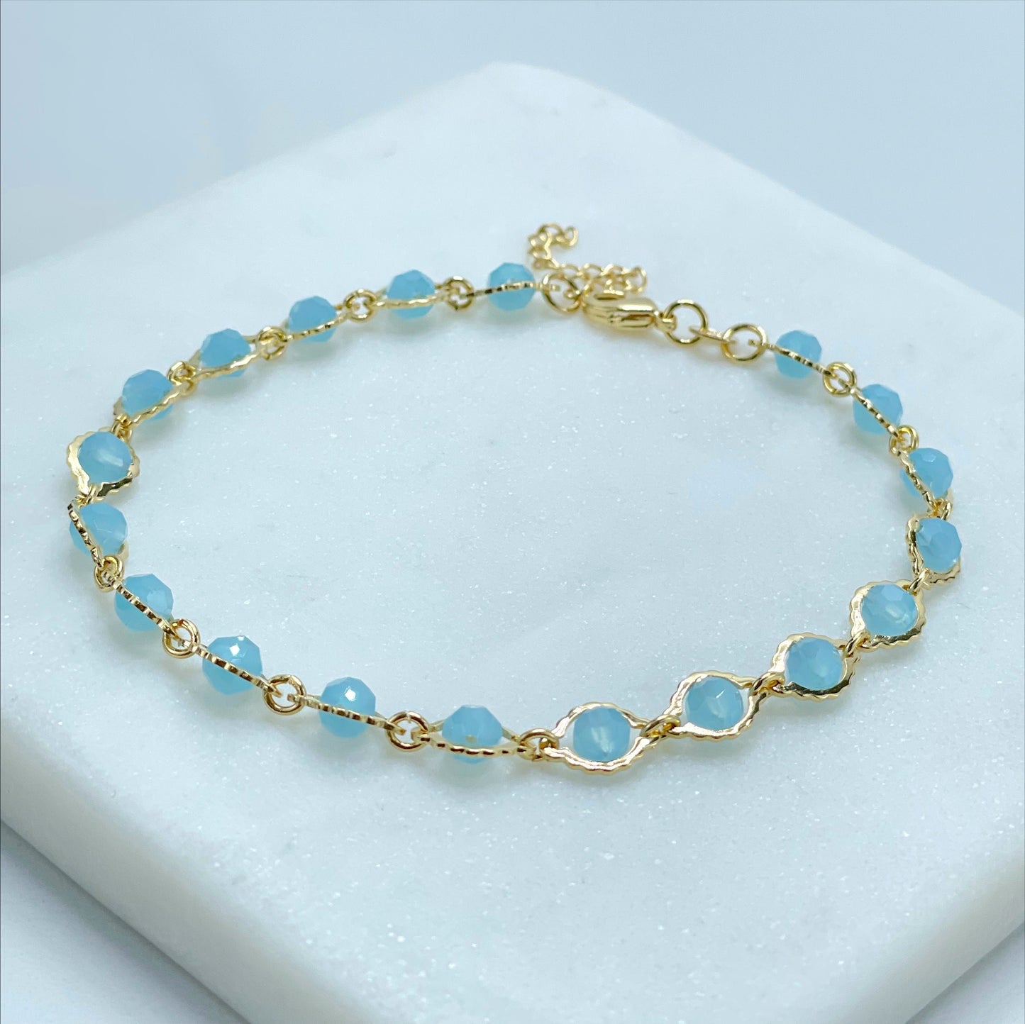 18k Gold Filled Fancy 6mm Sky Blue Bracelet, Wholesale Jewelry Supplies