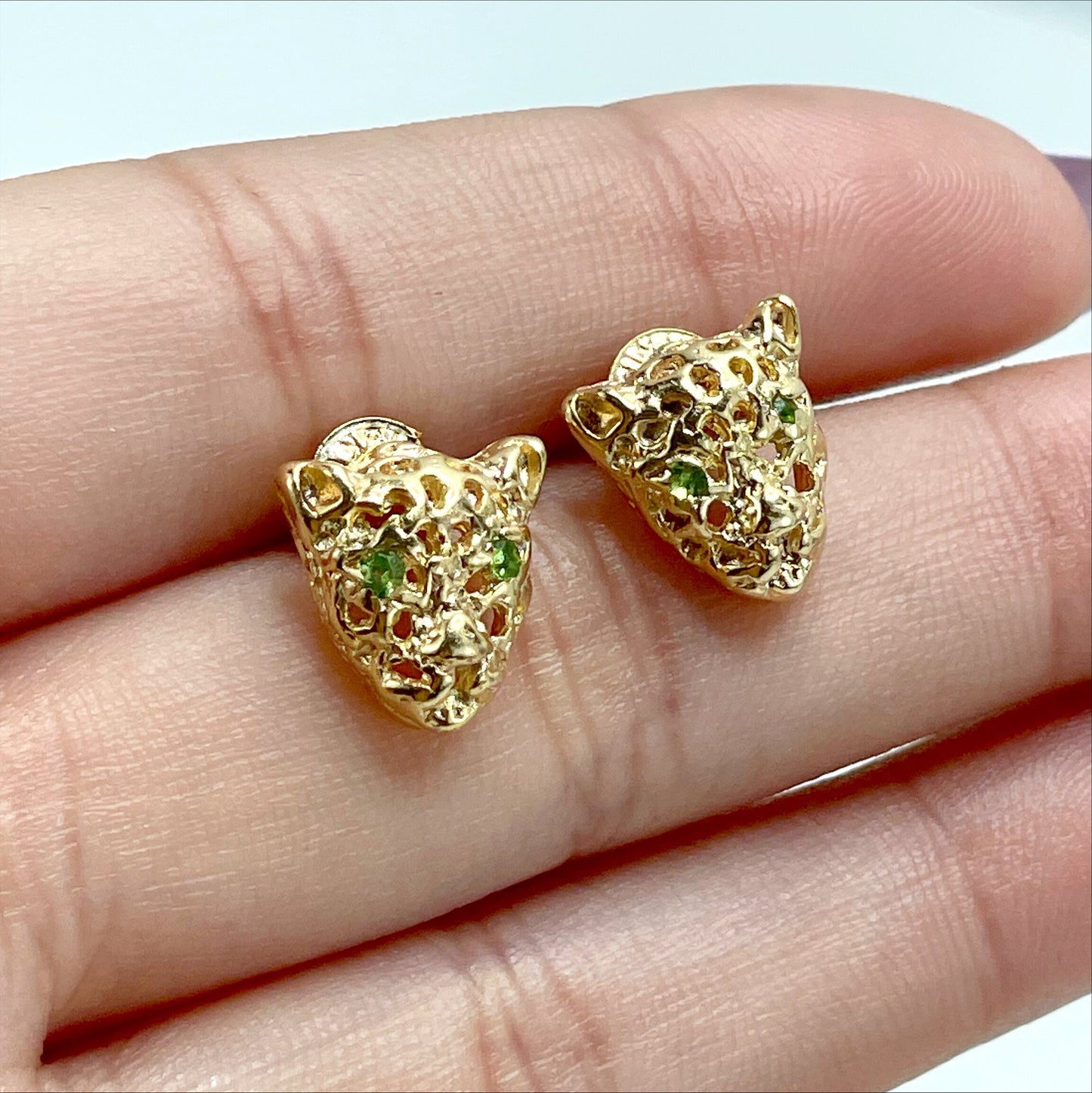 18k Gold Filled Micro Cubic Zirconia with Cutie Panther Head Shape Stud Earrings Wholesale Jewelry Making Supplies