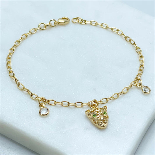 18k Gold Filled Micro Cubic Zirconia with Cutie Panther Head Shape Bracelet, Wholesale Jewelry Making Supplies