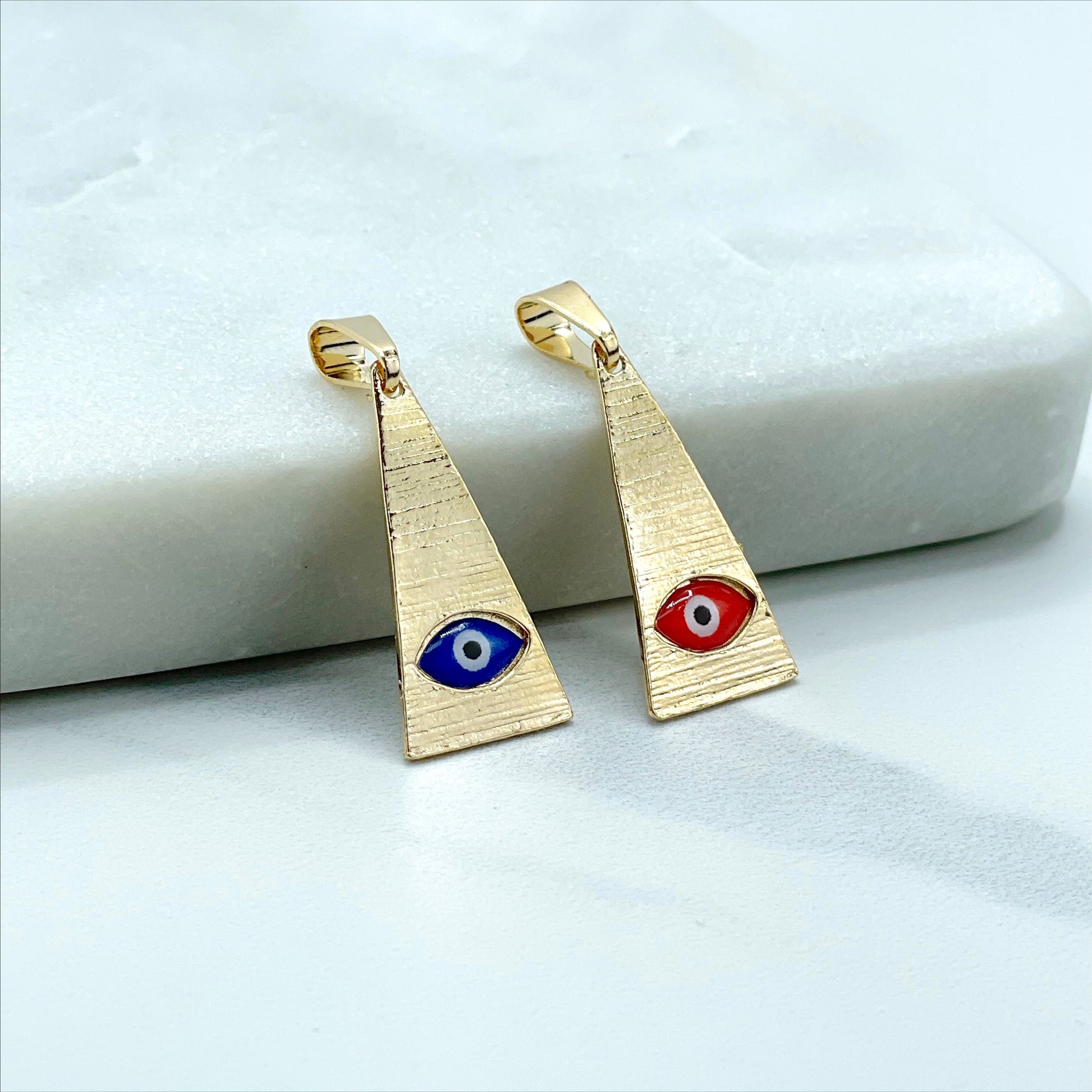 18k Gold Filled Pyramid Triangle Shape with Enamel Red or Blue Evil Eye Charms Pendant, Lucky Protection, Wholesale Jewelry Making Supplies