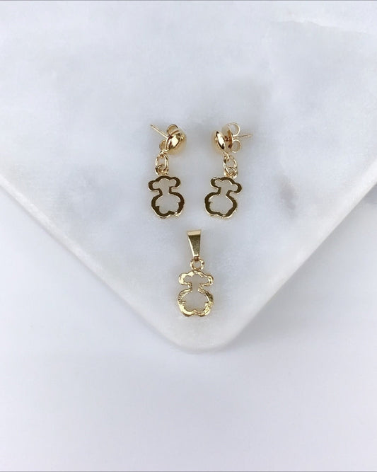 18k Gold Filled Designer Style , Bear Shape, Set of Earrings and Pendant Wholesale Jewelry Supplies