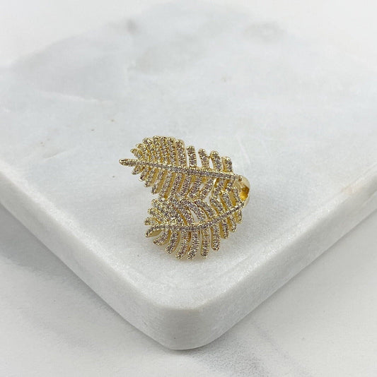 18k Gold Filled Large Double Leaf Ring Featuring Micro Cubic Zirconia Wholesale Jewelry Supplies