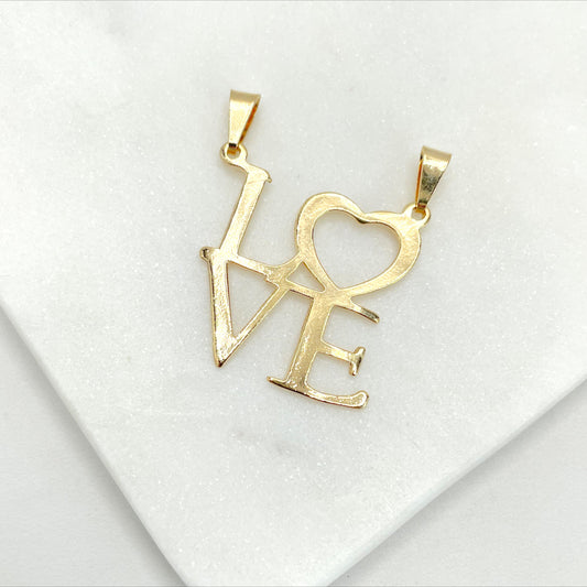 18k Gold Filled Double Bails "LOVE" Words Letters, Pendant Charms, NY Robert Indiana Inspiration, Wholesale Jewelry Making Supplies
