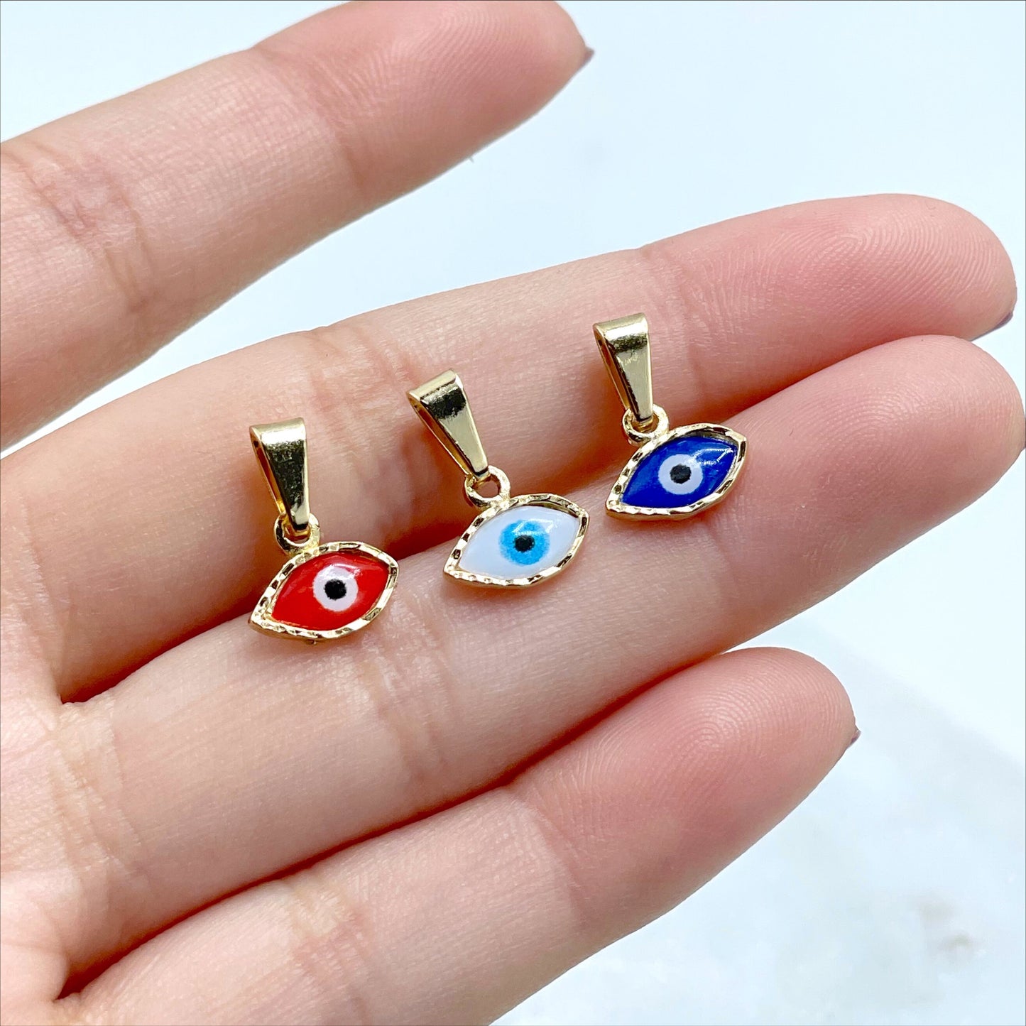 18k Gold Filled Enamel Red, White or Blue, Pettie Evil Eye Shape Charms Pendant, Lucky & Protection Jewelry, Wholesale Jewelry Supplies