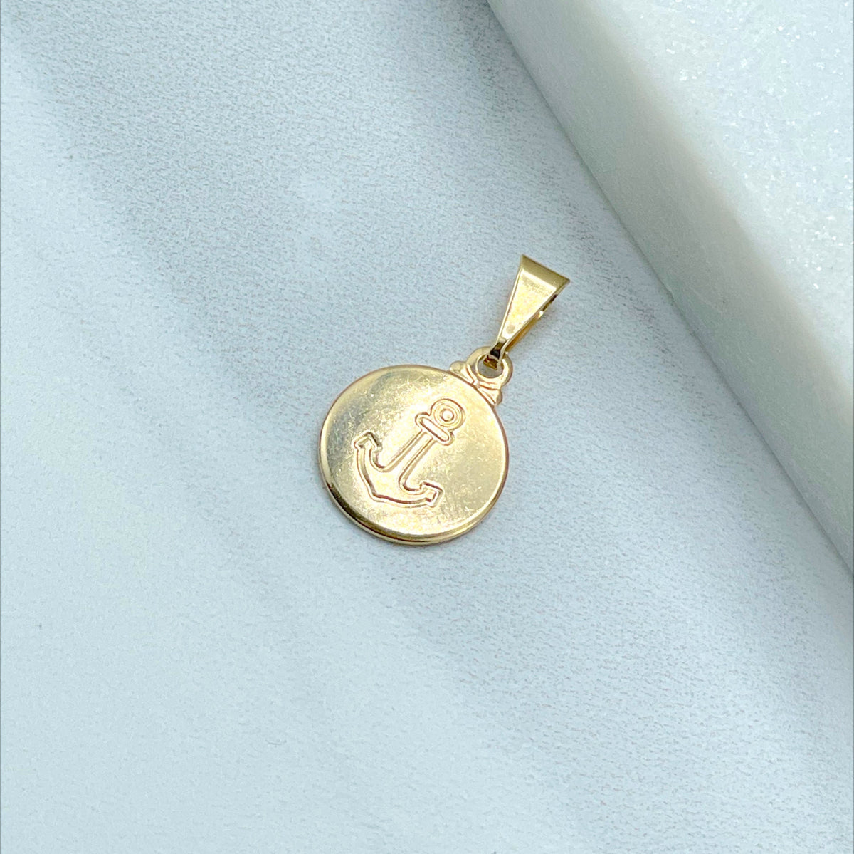 18k Gold Filled Circle Anchor, Heart or Compass with Anchor Stamped Medal Medallion Charms Pendants, Wholesale Jewelry Making Supplies