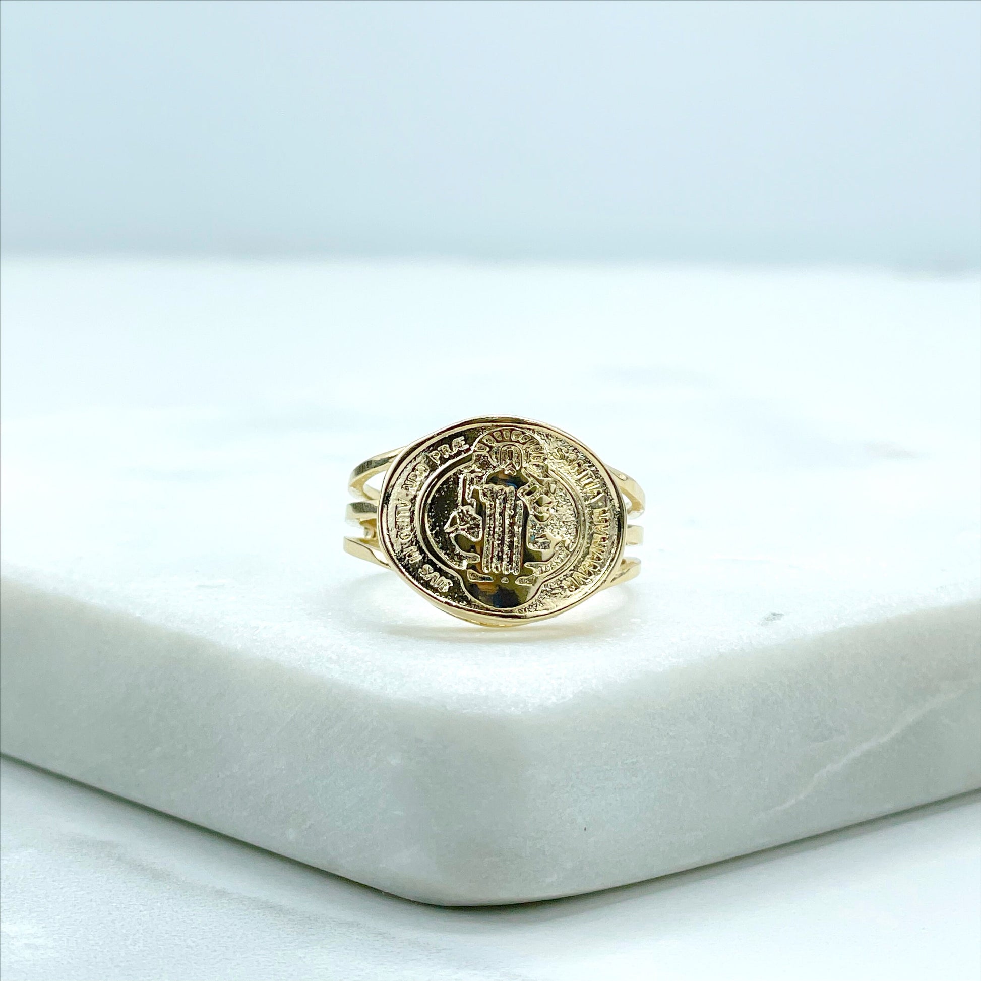 18k Gold Filled San Benito Ring, Catholic Jewelry, for Wholesale and Jewelry Supplies