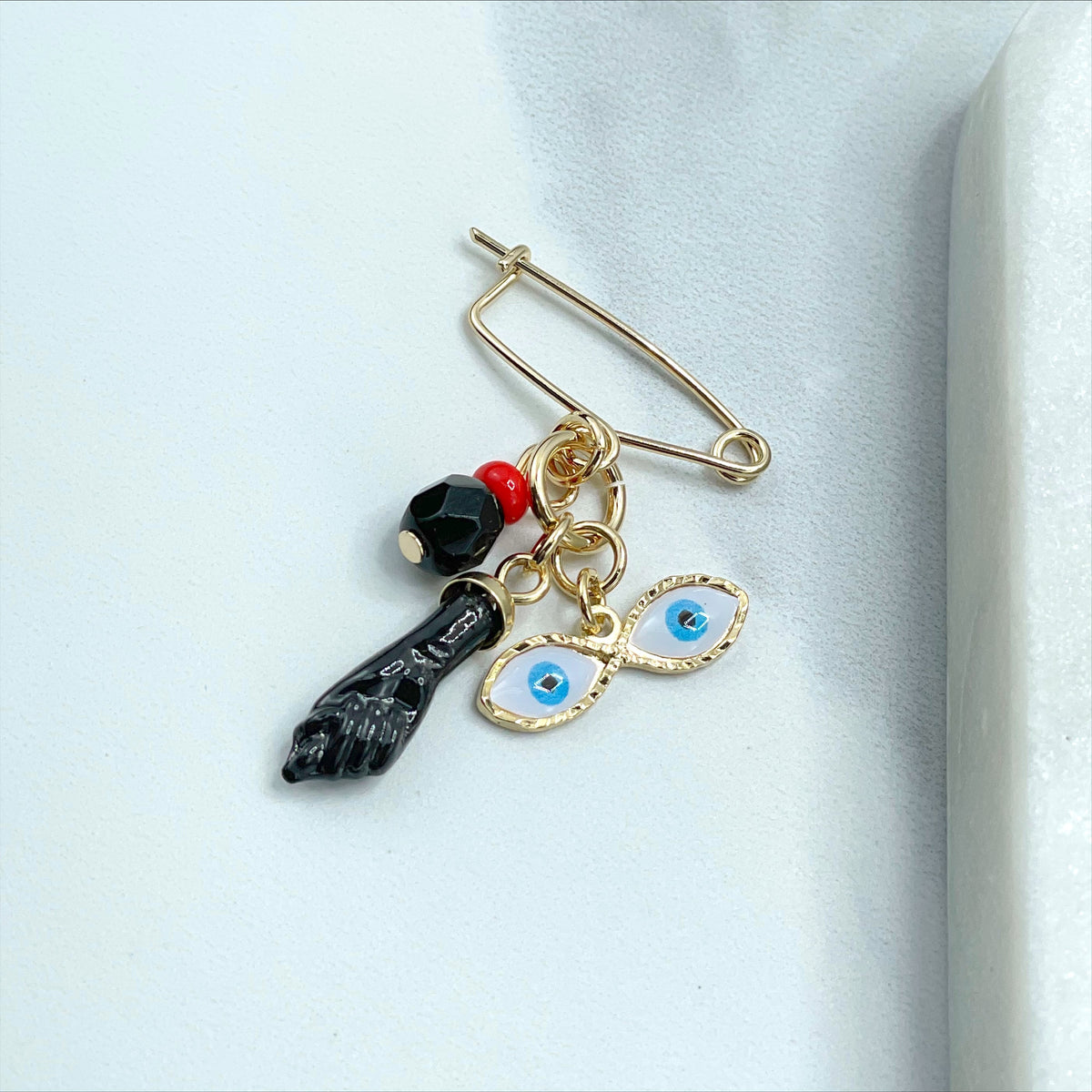 18k Gold Filled or Silver Filled, New Born, Simulated Azabache, Figa Hand, Evil Eye Charms Pendant, Wholesale Jewelry Making Supplies
