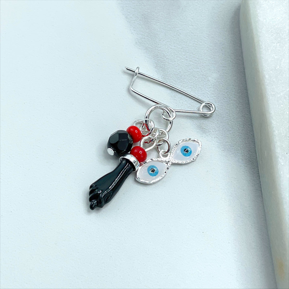 18k Gold Filled or Silver Filled, New Born, Simulated Azabache, Figa Hand, Evil Eye Charms Pendant, Wholesale Jewelry Making Supplies