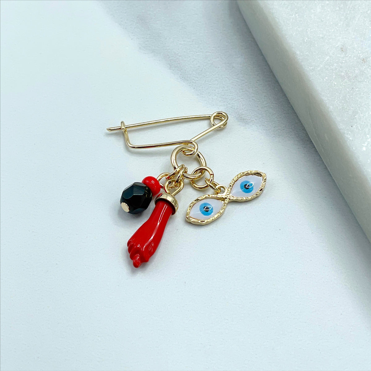 18k Gold Filled or Silver Filled, New Born, Simulated Azabache, Figa Hand, Evil Eye Charms Pendant, Wholesale Jewelry Making Supplies