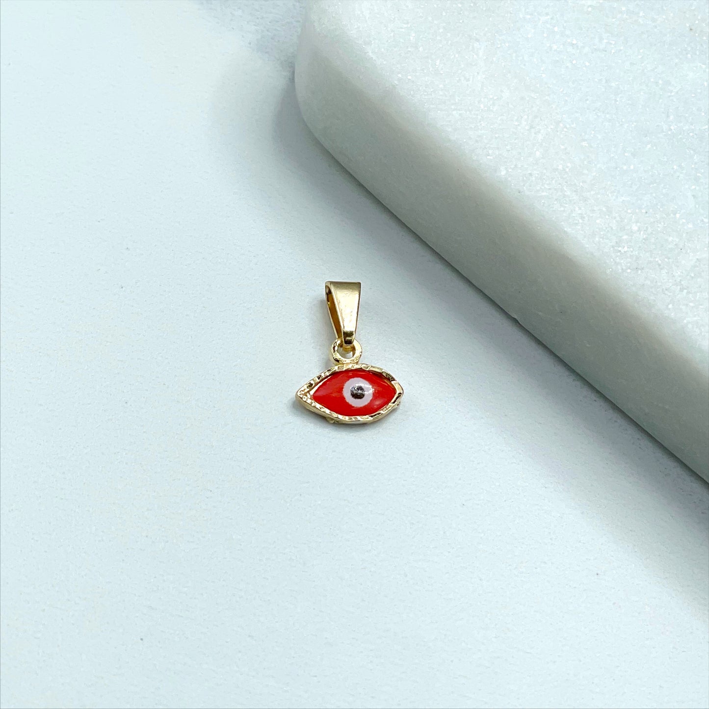 18k Gold Filled Enamel Red, White or Blue, Pettie Evil Eye Shape Charms Pendant, Lucky & Protection Jewelry, Wholesale Jewelry Supplies